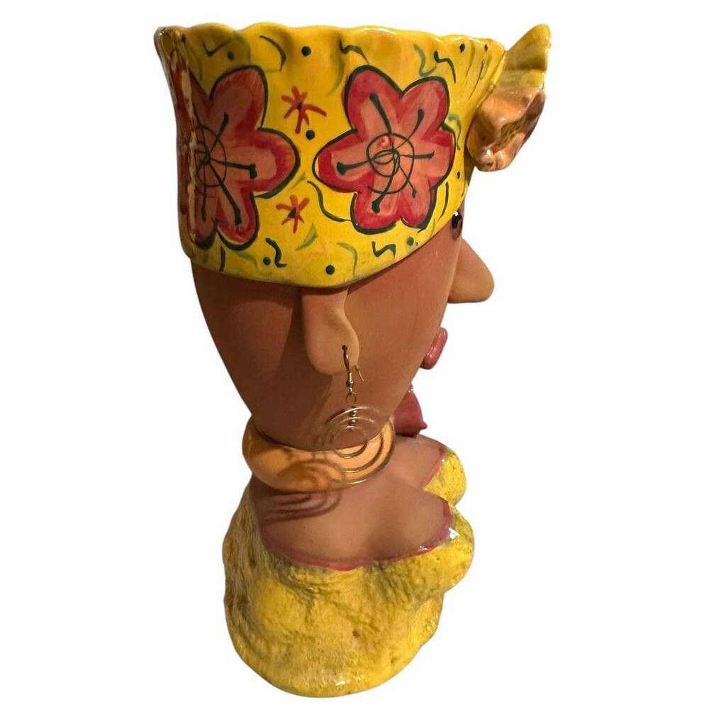 2004 Bird Brain Terra Cotta ART POTTERY Planter WOMAN Bust Pot LARGE 12” Tall - Picture 4 of 6